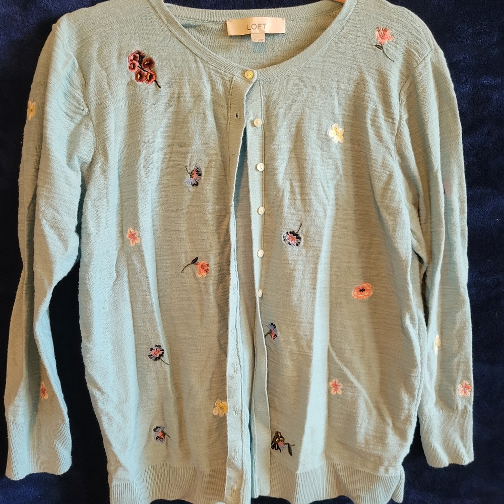 Loft embroidered light blue cardigan